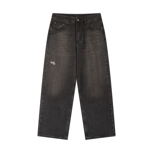 Chromemoto Black Denim Washed Baggy Jeans